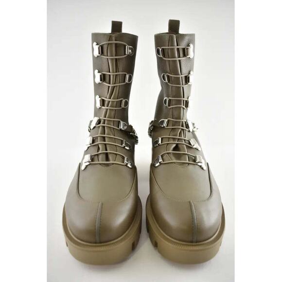 Christian Louboutin Horse Flat Silex Grey Leather Combat Lace Up Chain Boot 37 - Picture 6 of 12
